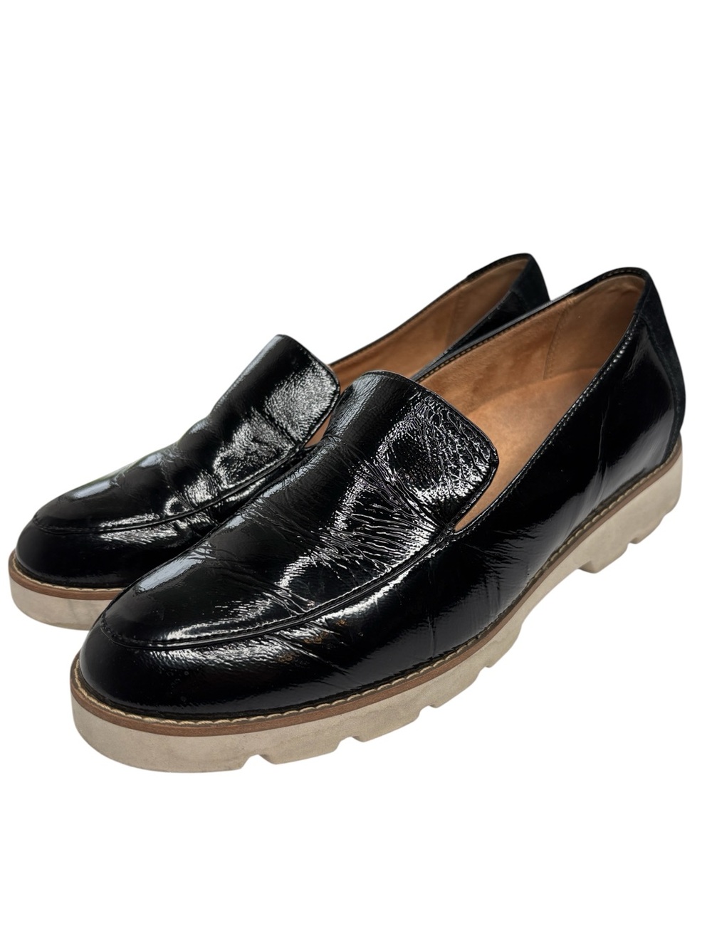 Vionic Kensley Black Patent Leather Lug Sole Loafers Women Comfort Shoe Size 8